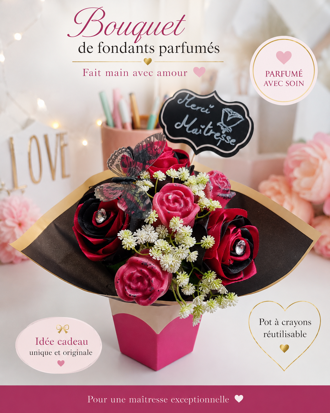Bouquet + pot a crayon senteur cerise noir explosive 🍒