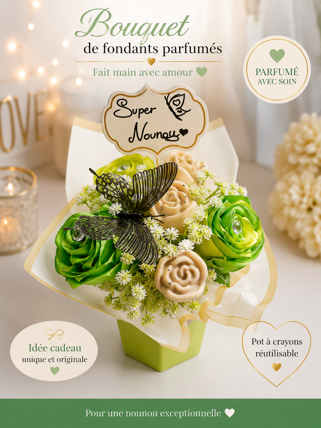 Bouquet + pot a crayon parfum mojito